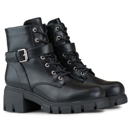 Black lace-up ankle boots made of eco-leather with a low heel 1