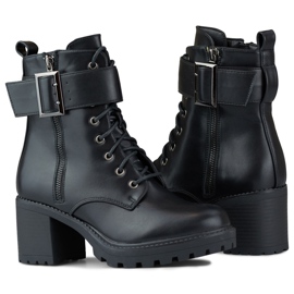 Women's black ankle boots with a large buckle 1
