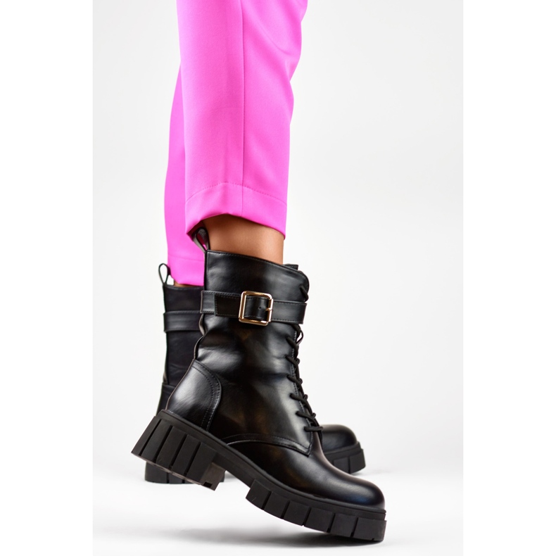 Stylish black women's workers' shoes with a thick sole 1