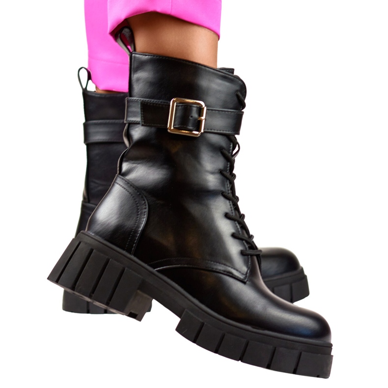 Stylish black women's workers' shoes with a thick sole 2