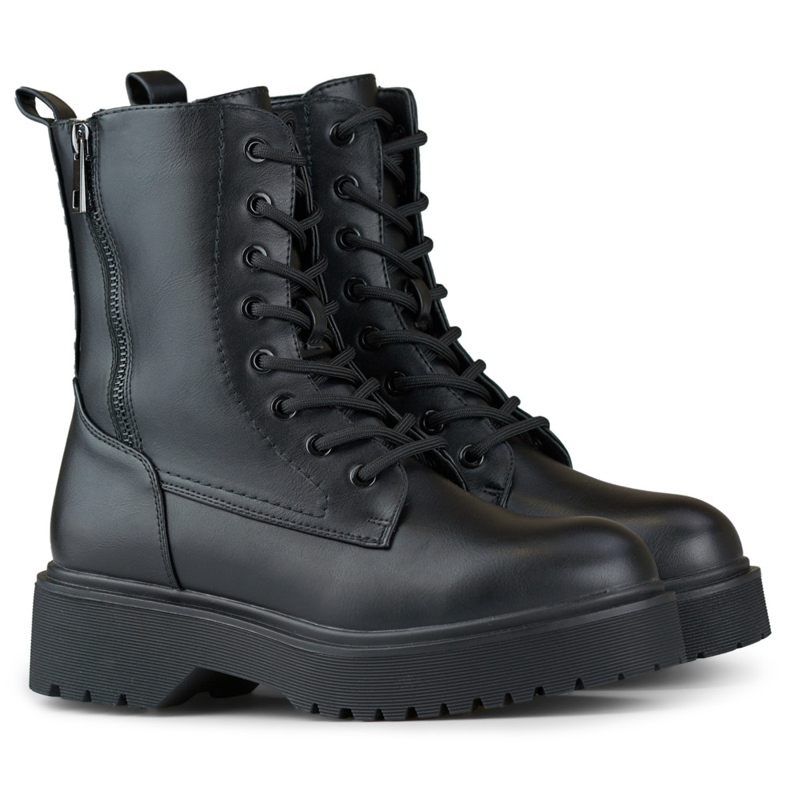 Black women's platform work boots with laces 1