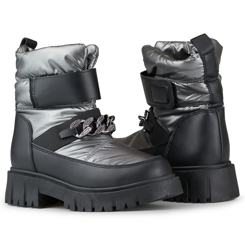 Women's snow boots with chain Selena silver 1