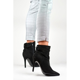 Suede black high-heeled ankle boots with a higher upper 1