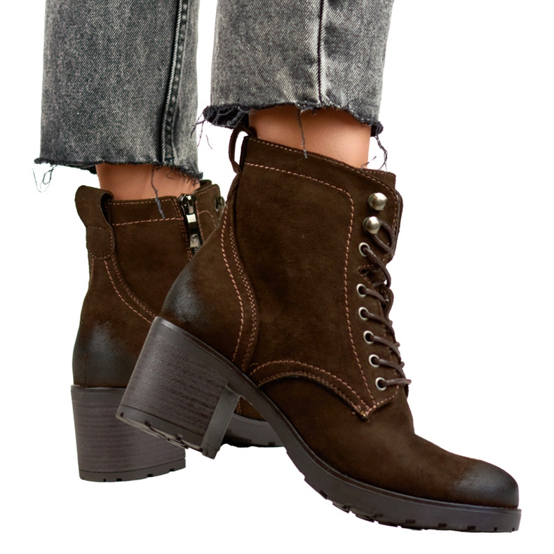 Women's suede brown lace-up ankle boots 1 Women's suede brown lace-up ankle boots 1