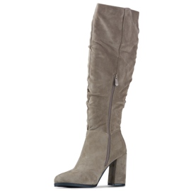 Women's suede boots, dark beige 1