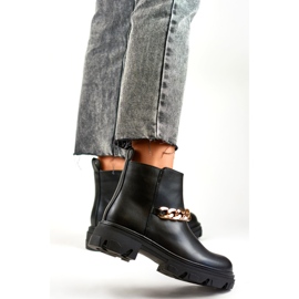 Women's ankle boots with a chain made of eco-leather black 1