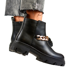 Women's ankle boots with a chain made of eco-leather black 2