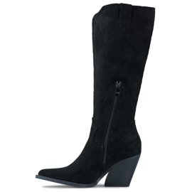 Women's black suede cowboy boots 1