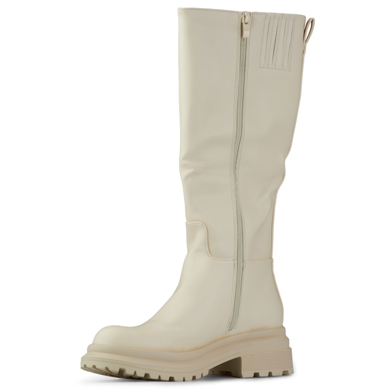 Beige boots with a wide upper made of eco-leather 1