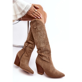 Women's Beige Tomani Cowboy Boots with High Heels 1