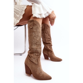 Women's Beige Tomani Cowboy Boots with High Heels 2 Women's Beige Tomani Cowboy Boots with High Heels 2