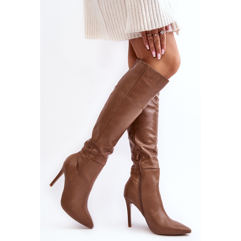 Women's Over-the-Knee High Heel Boots, Dark Beige Sirenpha 2