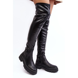 Vinceza Women's Flat Over-the-Knee Boots Black Lilien 1