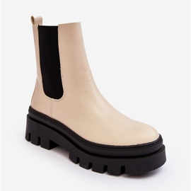 Vinceza Leather Worker Boots Beige Loretta 2
