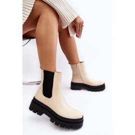 Vinceza Leather Worker Boots Beige Loretta 1