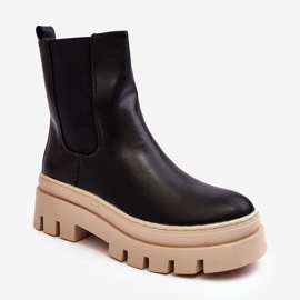 Vinceza Women's Worker Boots Black and Beige Loretta 1