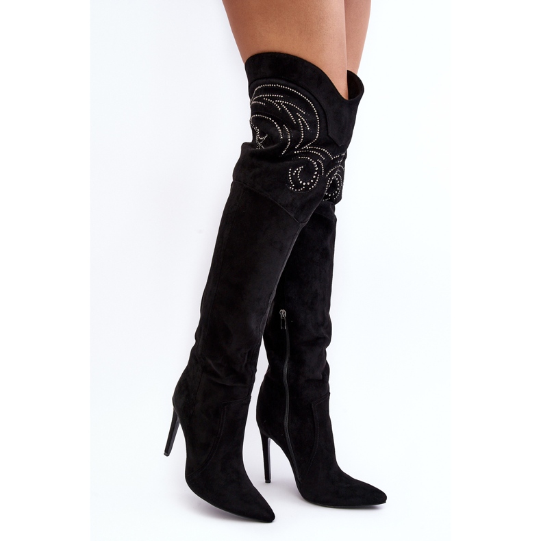 Women's Over-The-Knee High Heel Boots Black Vessy 1