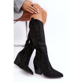 Women's Over-the-Knee Cowboy Boots Decorated with Rhinestones, Black Poelstra 2