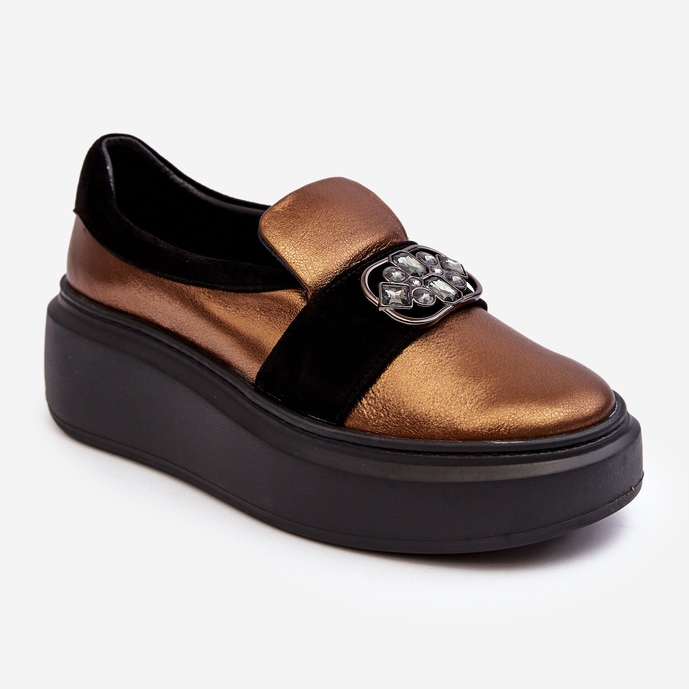 Women's Leather Shoes on the Platform With Decoration Laura Messi 2697/744-300 Gold golden 1