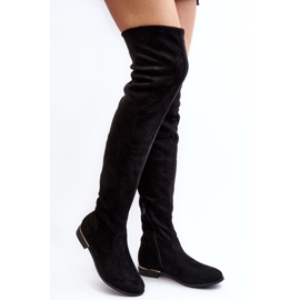 Women's Over-the-Knee Boots with Flat Heels, Black Bikka 1