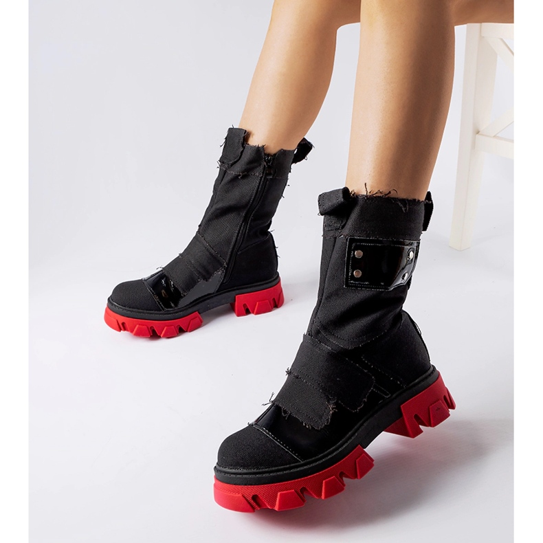 Inna Black patched ankle boots with red sole Sabina 1