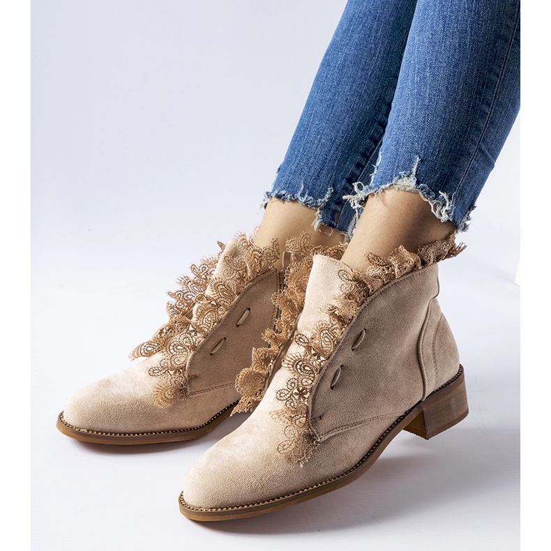 Beige ankle boots with rhinestones and lace by Belviglieri 1 Beige ankle boots with rhinestones and lace by Belviglieri 1