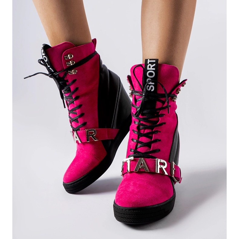 Pink and black Pugliesi wedge sneakers 2