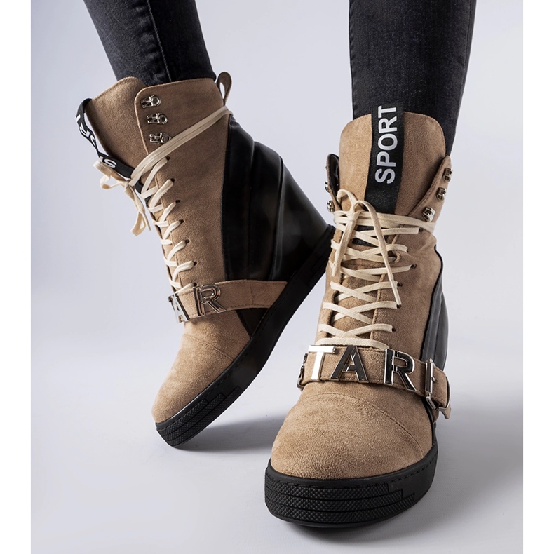 Brown and black Pugliesi wedge sneakers 1