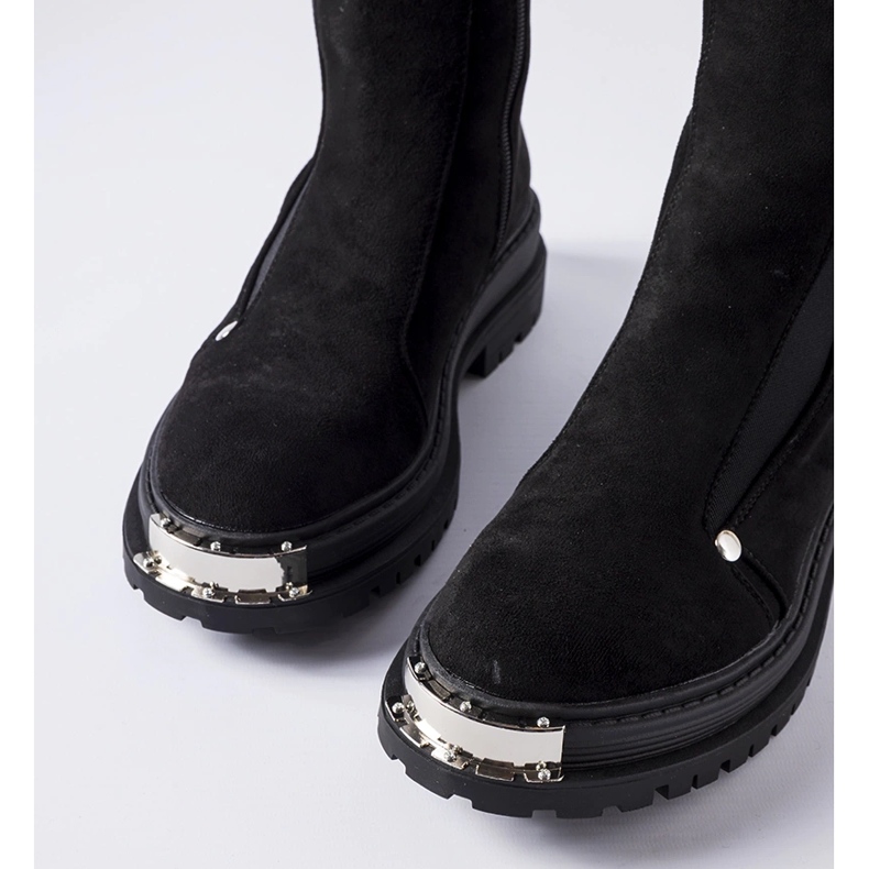 Black insulated ankle boots with decorative toe Bologna 1