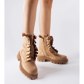 Beige ankle boots with ruffles, eco-suede Sterpito 1