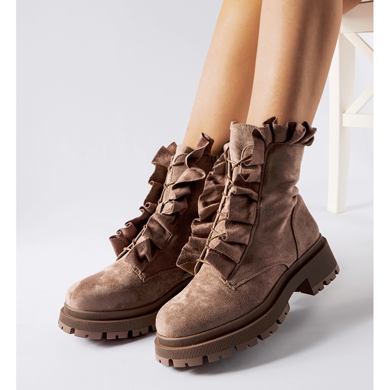 Brown boots with ruffles, eco-suede Sterpito 1