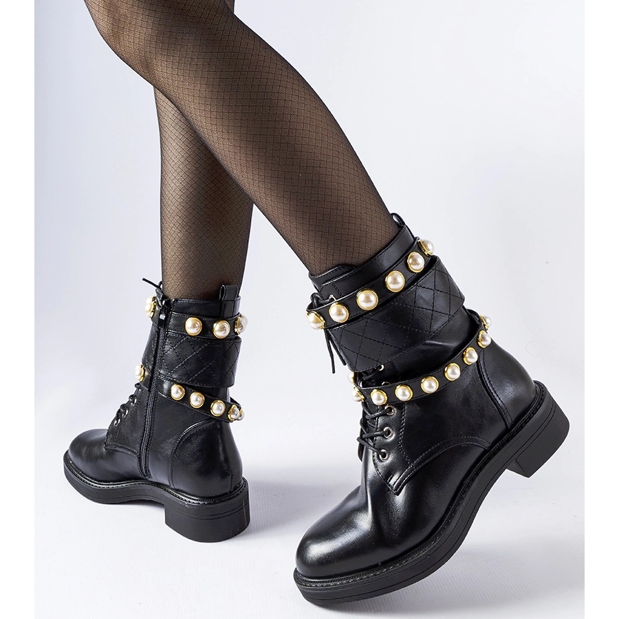 Pearl studded biker boots sales