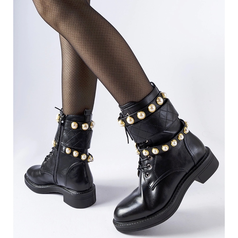 Black insulated ankle boots with Normand pearls 1