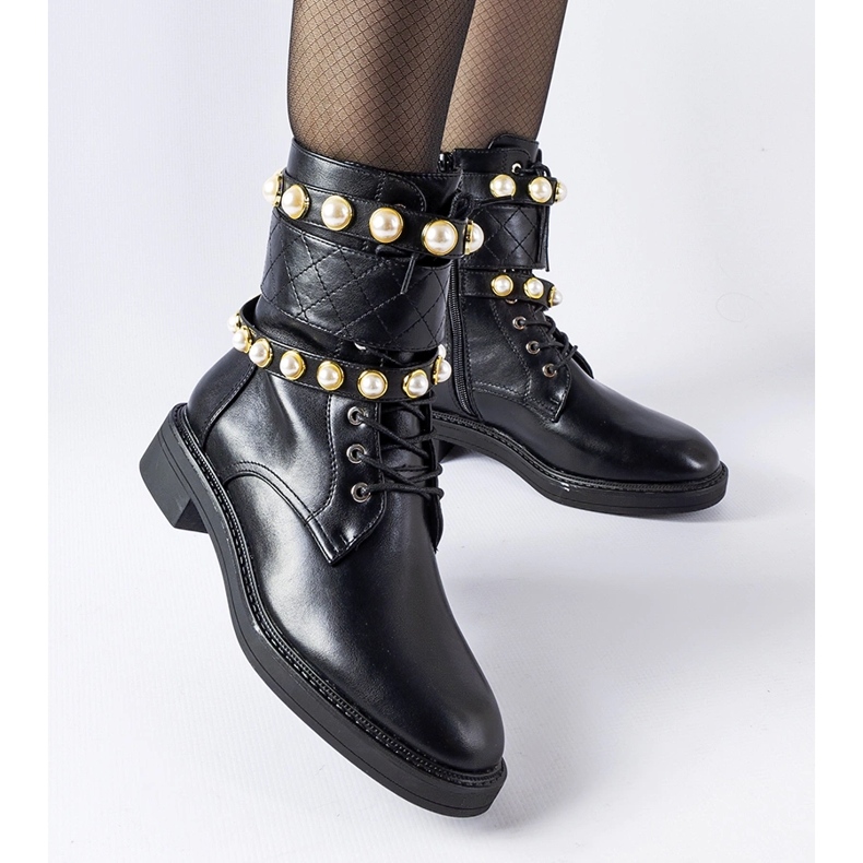 Black insulated ankle boots with Normand pearls 2 Black insulated ankle boots with Normand pearls 2