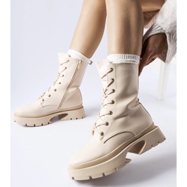 Beige insulated lace-up ankle boots by Aeroporto 1