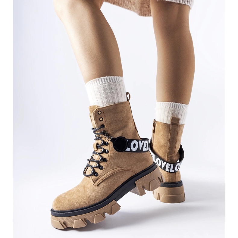 Beige ankle boots with a decorative detachable strap 1