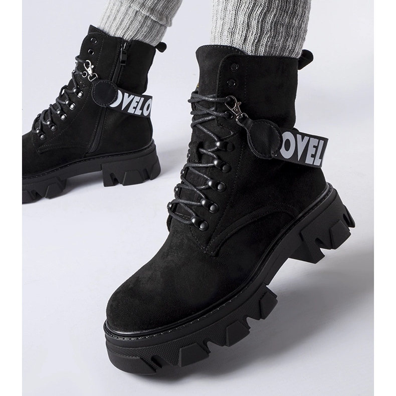 Black ankle boots with a decorative detachable strap 1