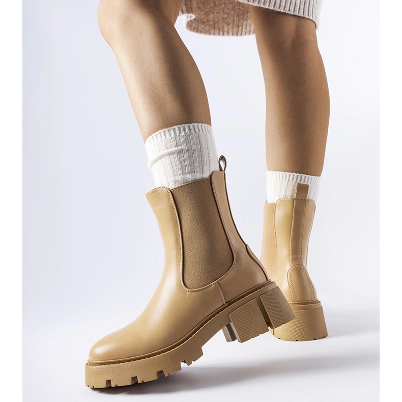 Beige insulated classic slip-on ankle boots by Laives 1