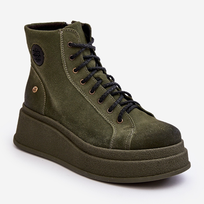 Suede Ankle Boots On A Massive Platform Maciejka 06309-24 Olive green 2