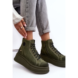 Suede Ankle Boots On A Massive Platform Maciejka 06309-24 Olive green 1