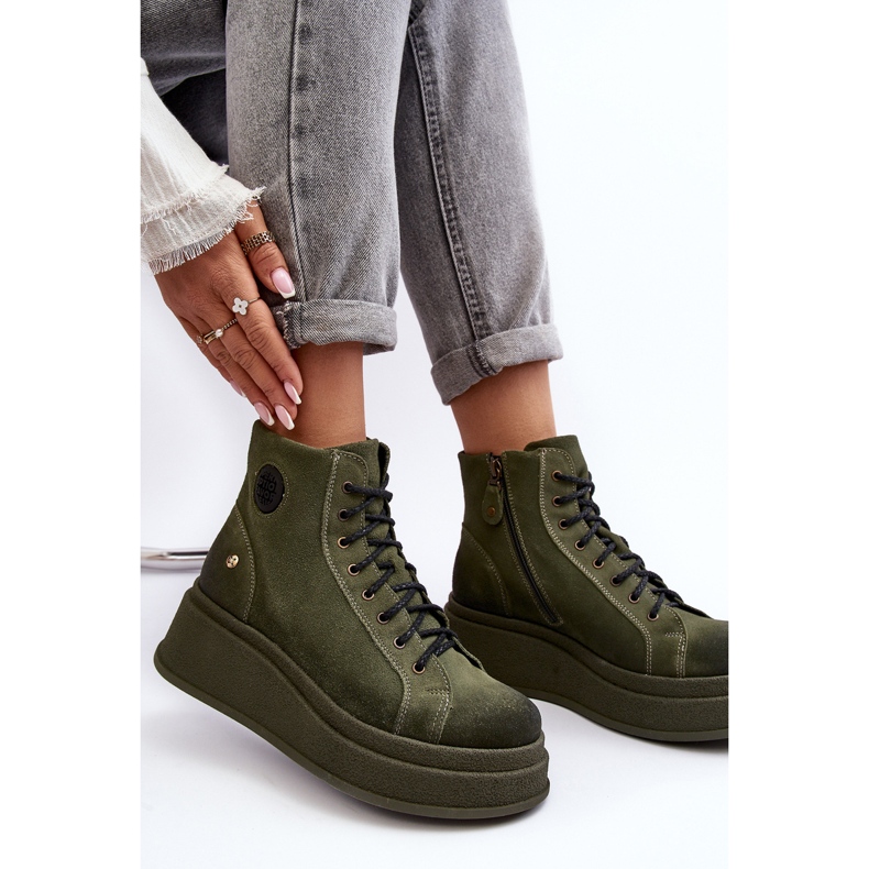 Suede Ankle Boots On A Massive Platform Maciejka 06309-24 Olive green 1