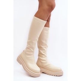 Women's Platform Boots With Zipper GOE MM2N4067 Light Beige 1