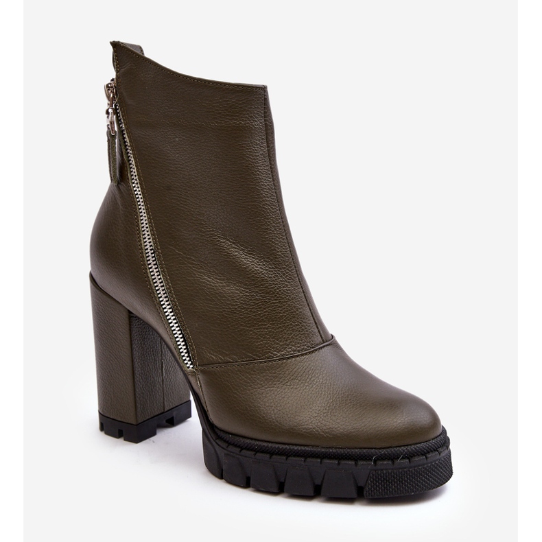 Fashionable Leather High Heel Boots Laura Messi 2509 Dark green 1