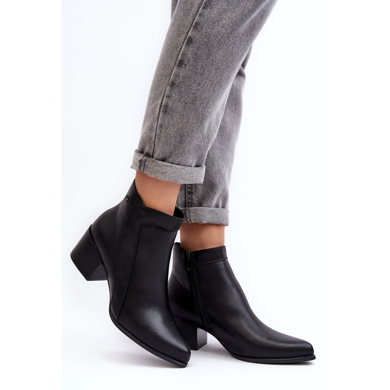 Sergio Leone Black Cidi Leather Low Heel Ankle Boots 2