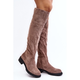 Beige Cintya Decorated Women's Over-the-Knee Flat Boots 1 Beige Cintya Decorated Women's Over-the-Knee Flat Boots 1