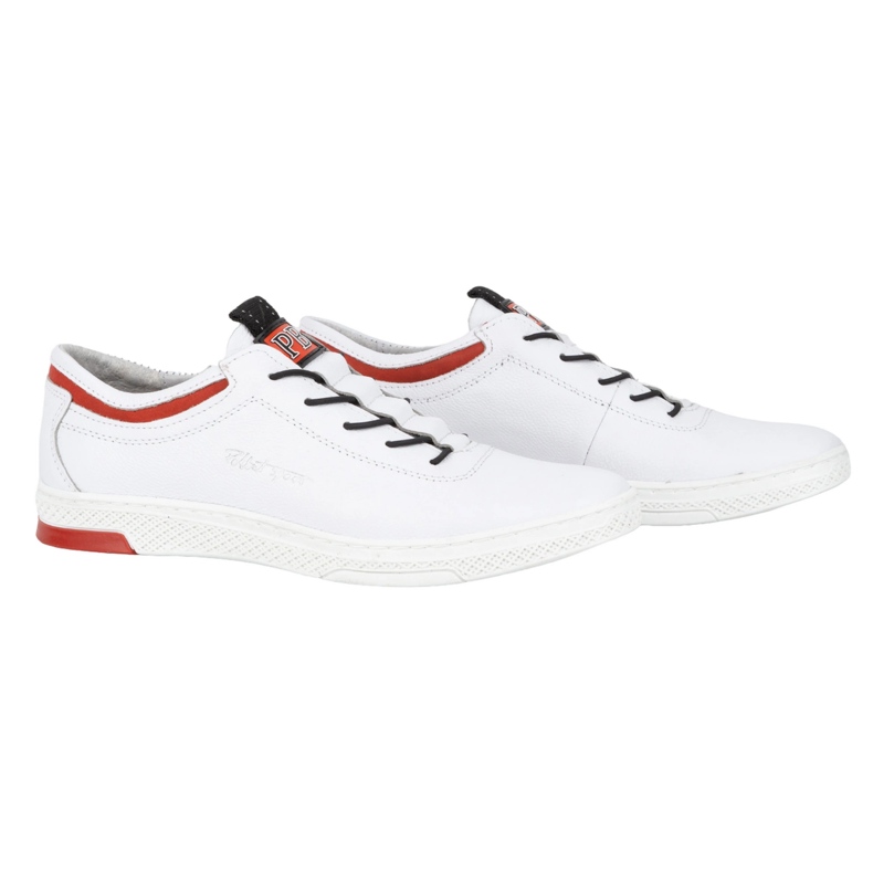 Polbut Men's casual leather sports shoes K23, white with red 2