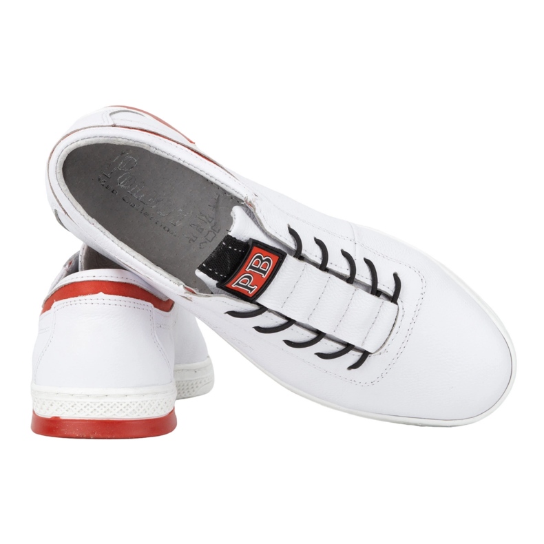 Polbut Men's casual leather sports shoes K23, white with red 3
