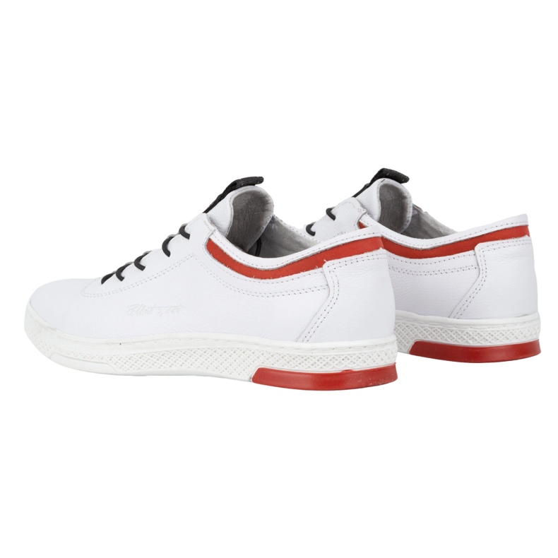 Polbut Men's casual leather sports shoes K23, white with red 4
