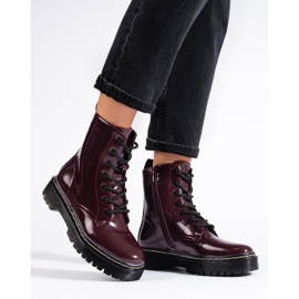 Vinceza Women's lace-up boots on the maroon Shelovet platform red 1