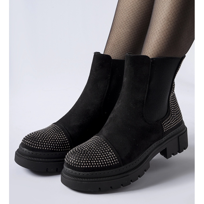 Black ankle boots with eco-suede Grinzane zircons 1